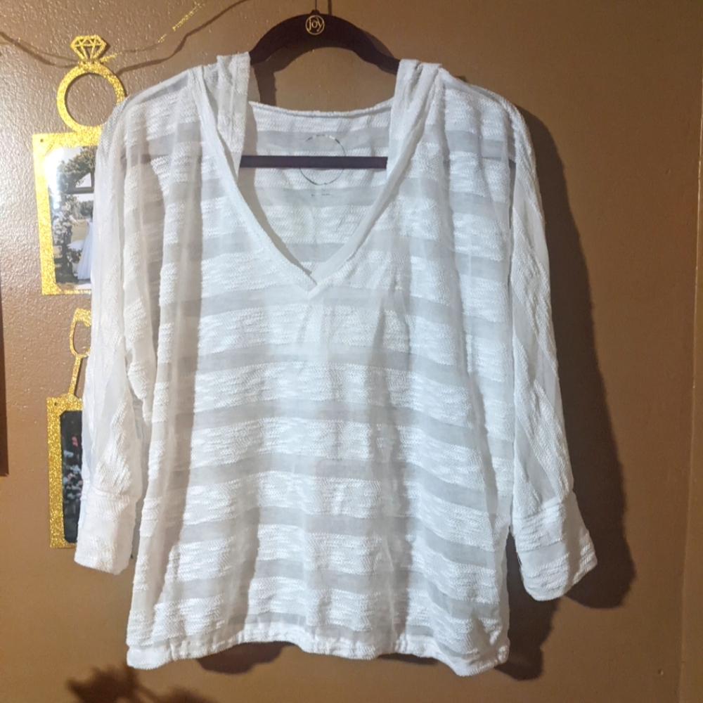 Semi Sheer lightweight/Swimsuit Cover-up White Hoodie Women's XL